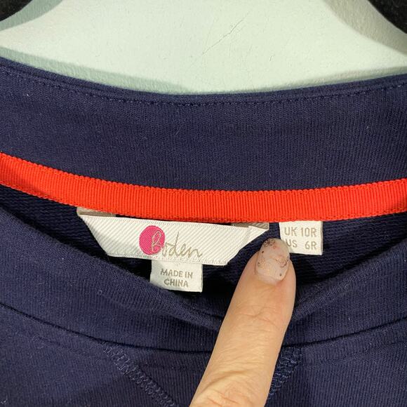 Boden Navy Livia Velvet Striped Cuff Quarter Sleeve Sweatshirt Dress Size 6R - Picture 7 of 9